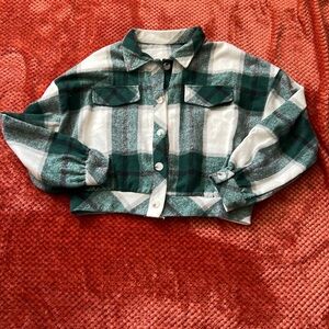 Women's Size Large Cropped Plaid Bomber Jacket